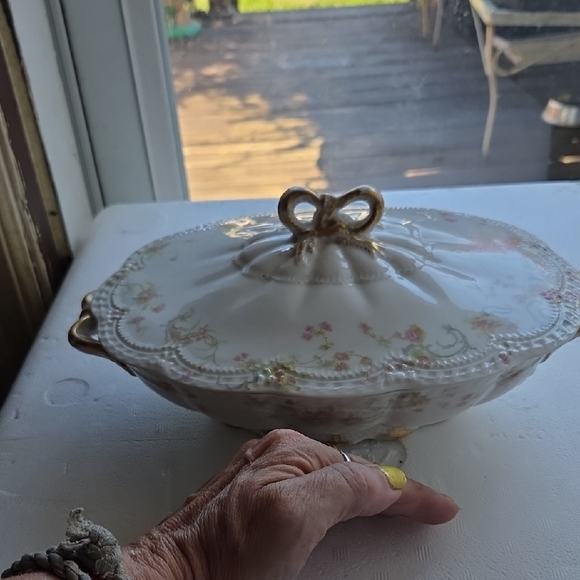 Floral Porcelain Tureen with Gold Accents FranceShabby Chic Limoges. Numbered